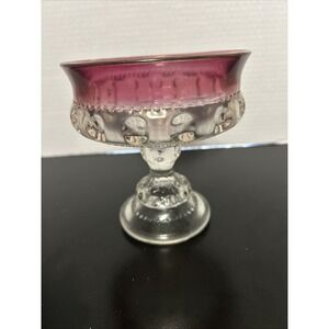 Vintage Indiana Glass Kings Crown Thumbprint Ruby Flash Compote Pedestal Bowl